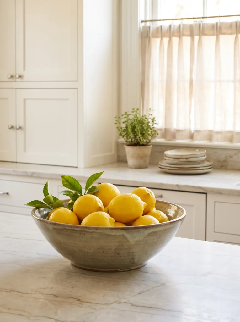 A bowl of real lemons on the counter