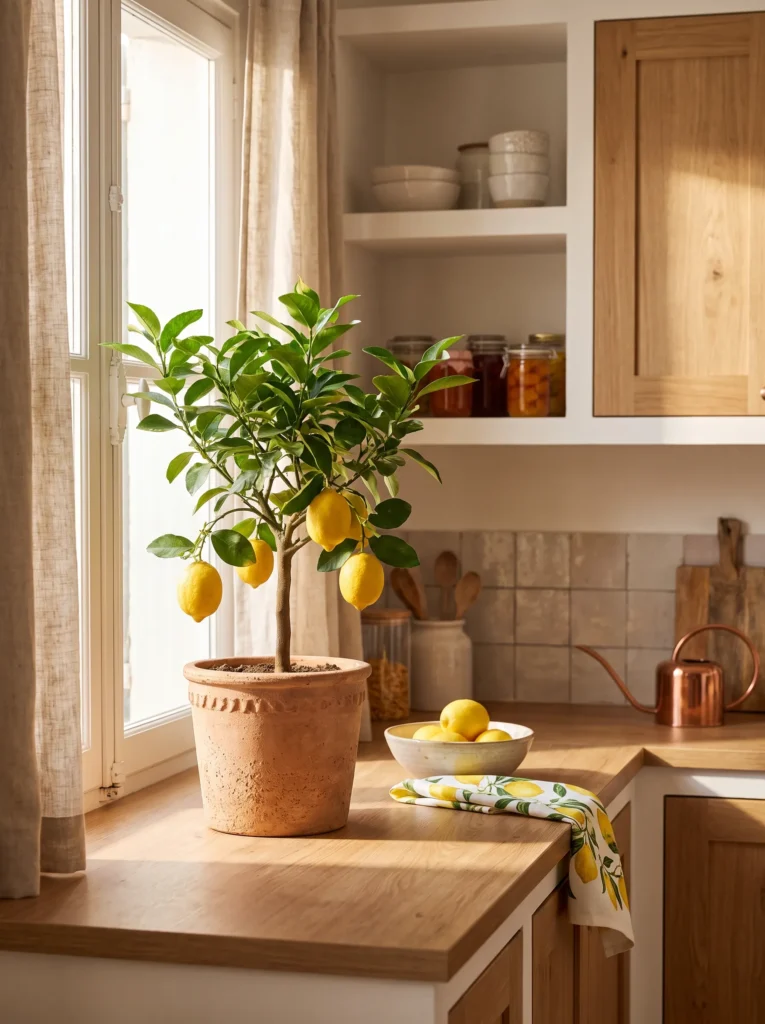 A lemon tree or faux lemon branch