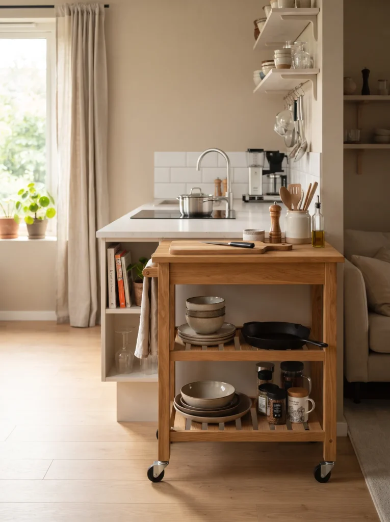 A rolling kitchen cart