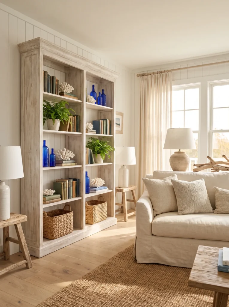 A weathered wood bookshelf