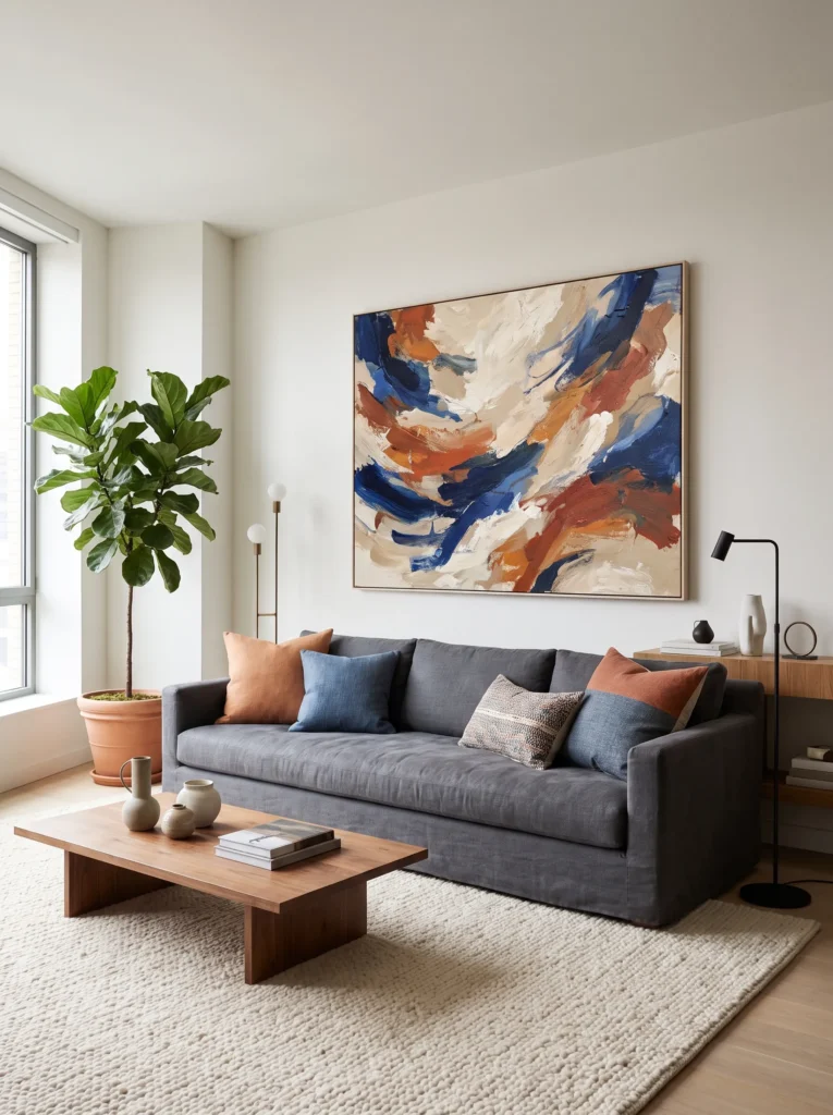 Abstract art in orange and blue tones