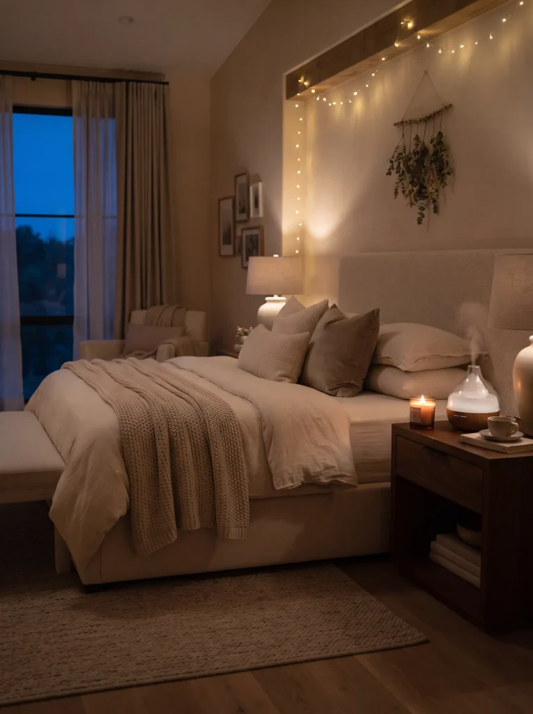 Add ambient lighting with candles or a diffuser