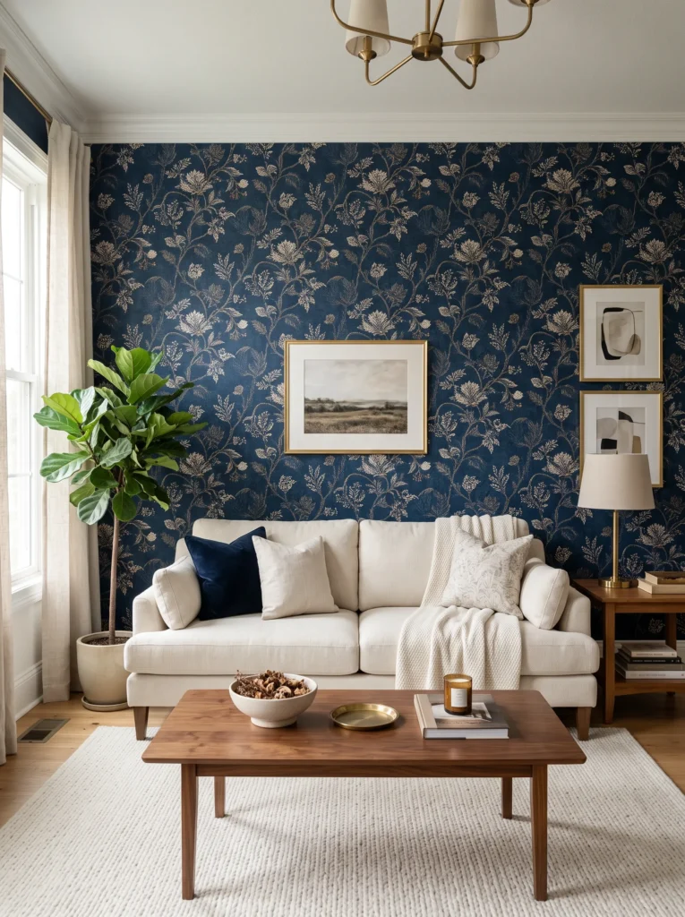 Add navy blue wallpaper with texture or pattern