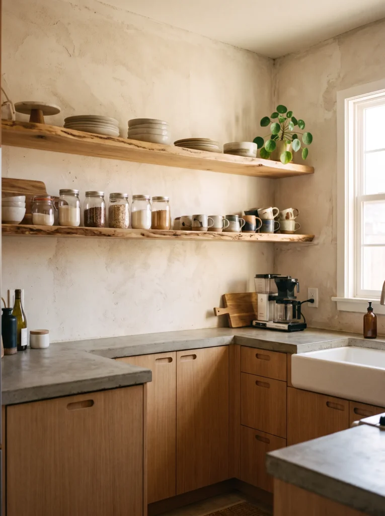 Add open shelving instead of bulky cabinets