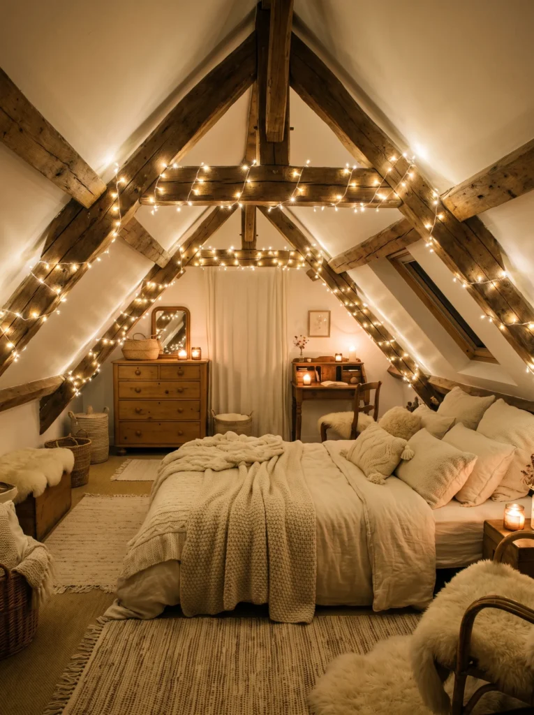 Add string lights along the beams