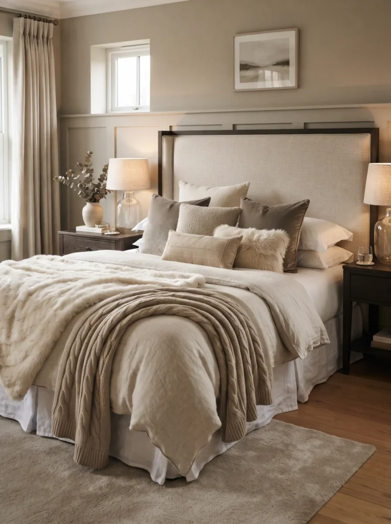 Add texture through throw pillows and blankets