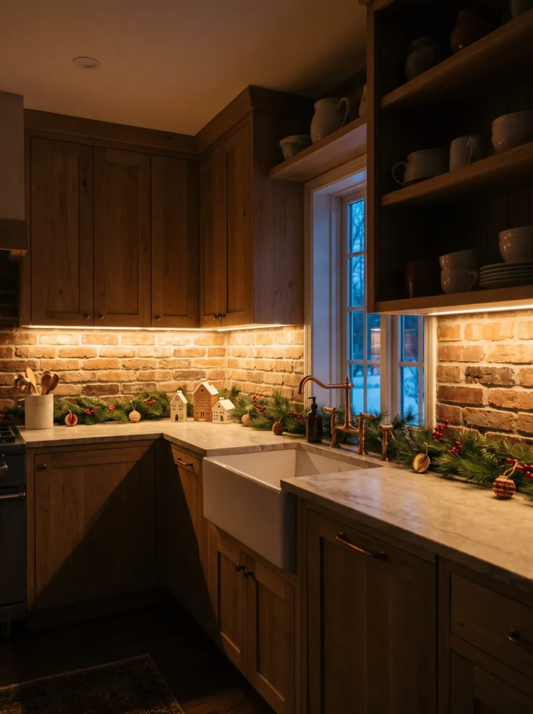 Add twinkle lights under the cabinets