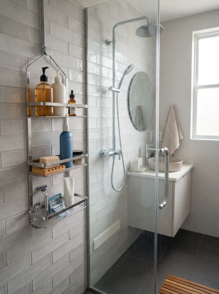 Add a shower caddy with multiple tiers