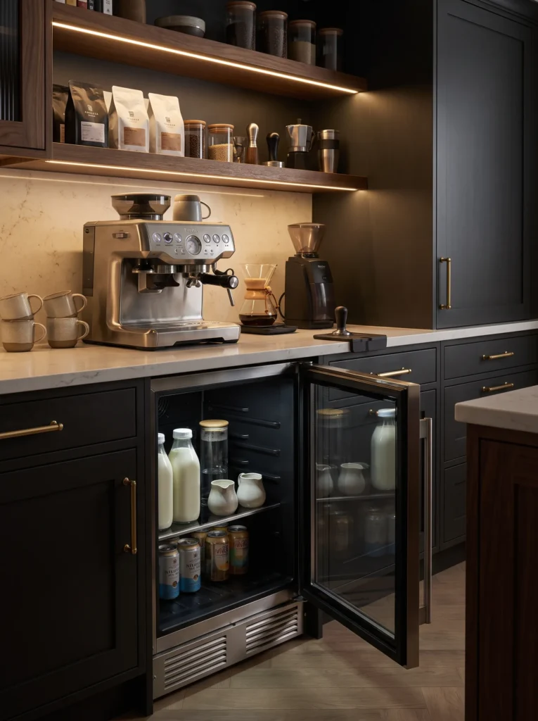 Add a small bar fridge for milk and creamers