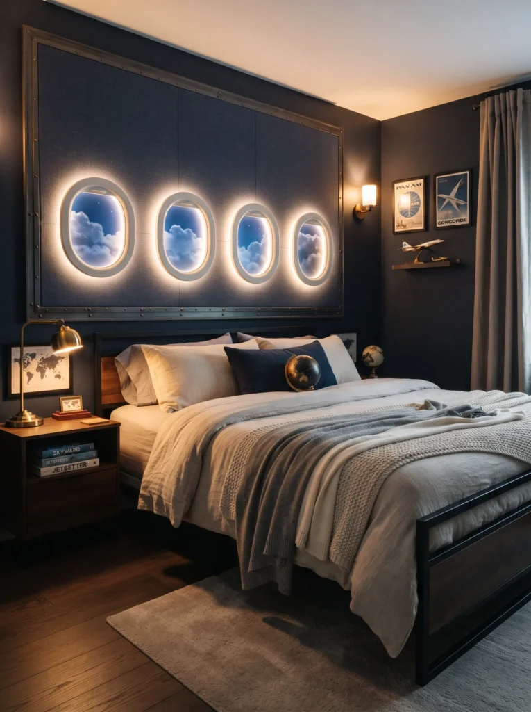 Airplane window headboard