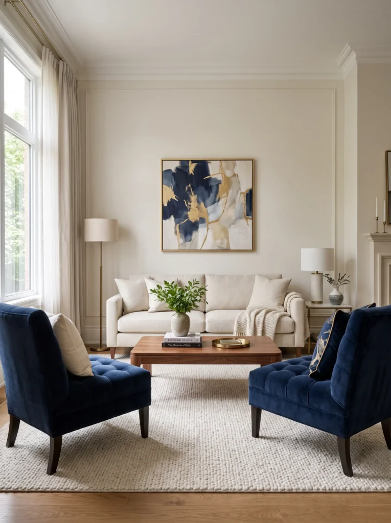 Bring in navy blue accent chairs