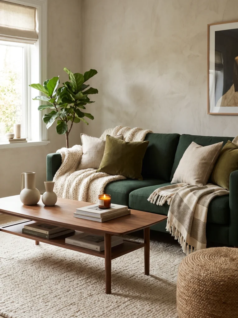 Bring in textured throw pillows and blankets