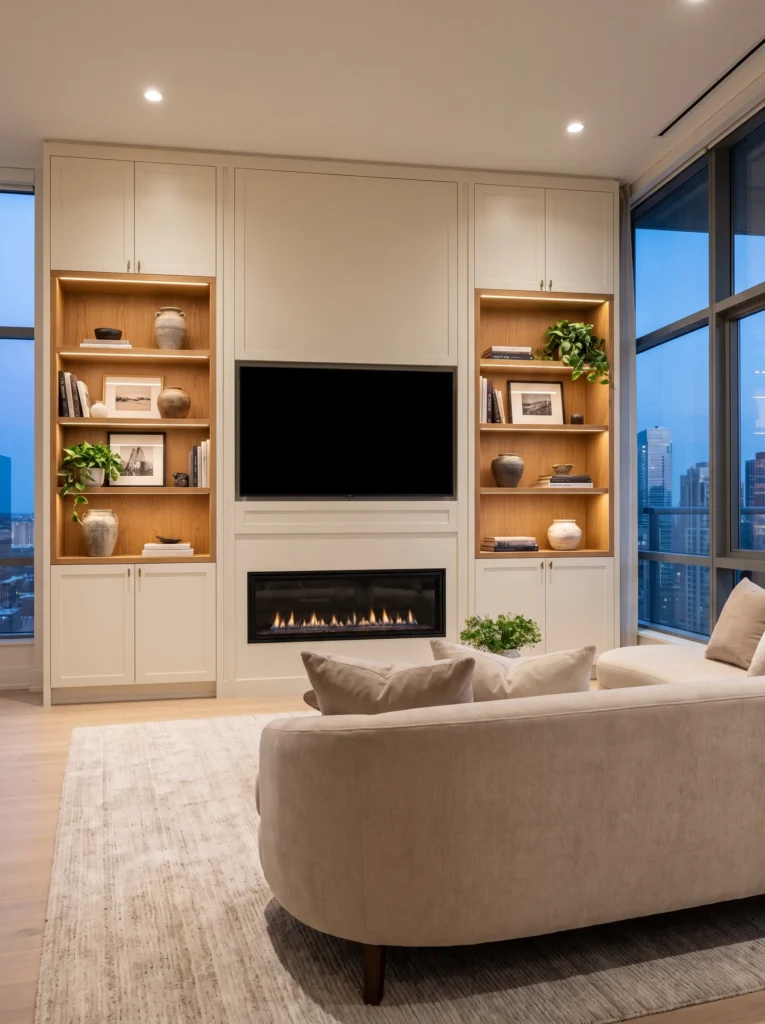 Build a feature wall with built in shelving