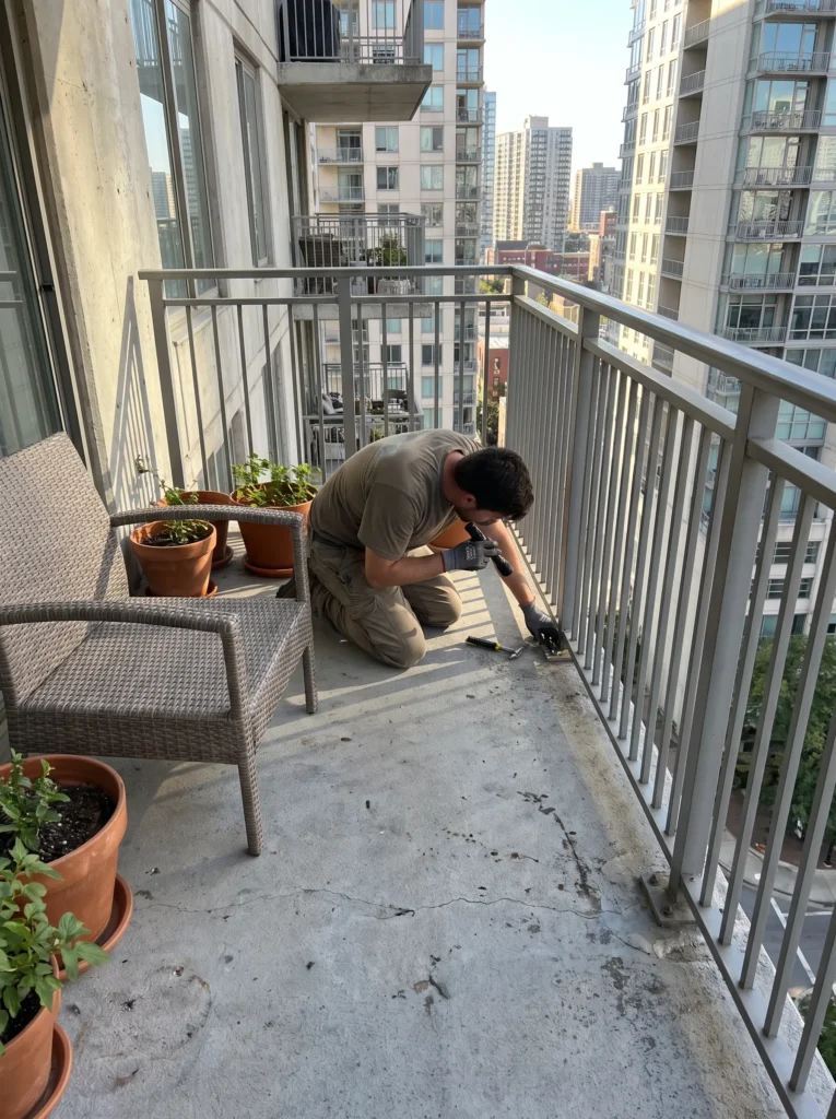 Check the balcony and outdoor areas
