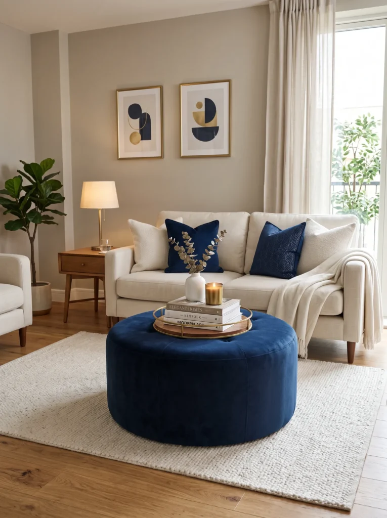 Choose a navy blue ottoman or pouf