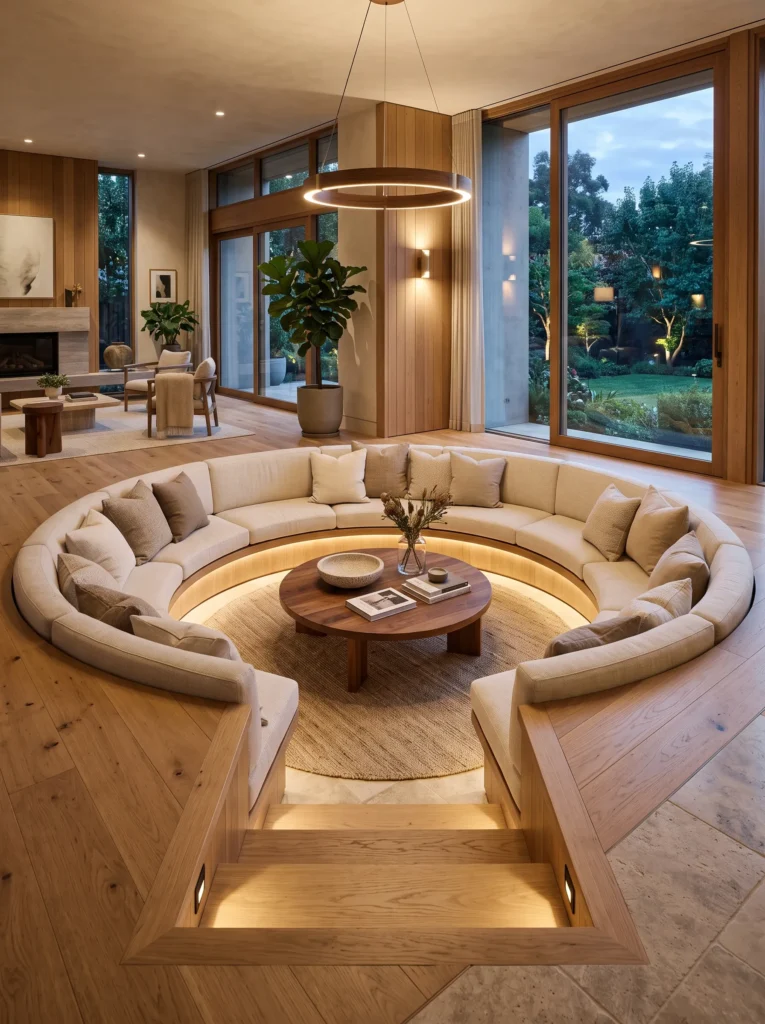Classic conversation pit with wraparound seating