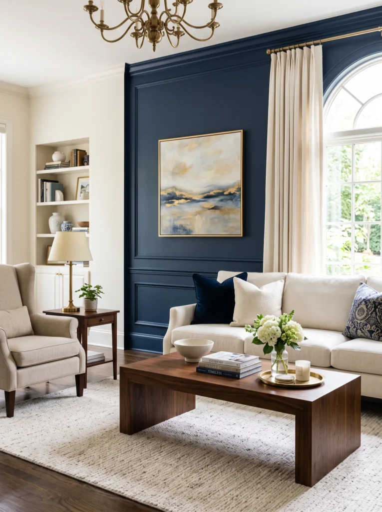 Combine navy with cream and ivory tones