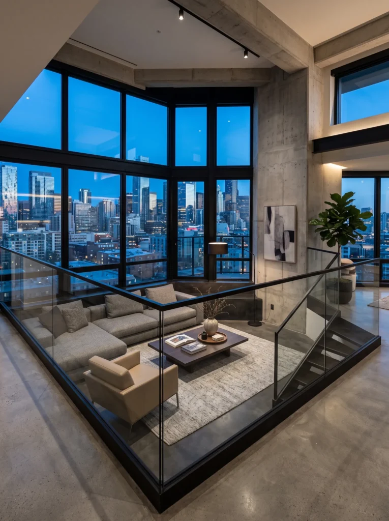 Contemporary glass and steel sunken space