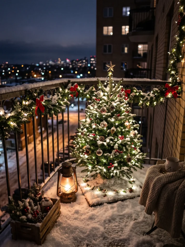 Create a snow globe effect with fairy lights and faux snow