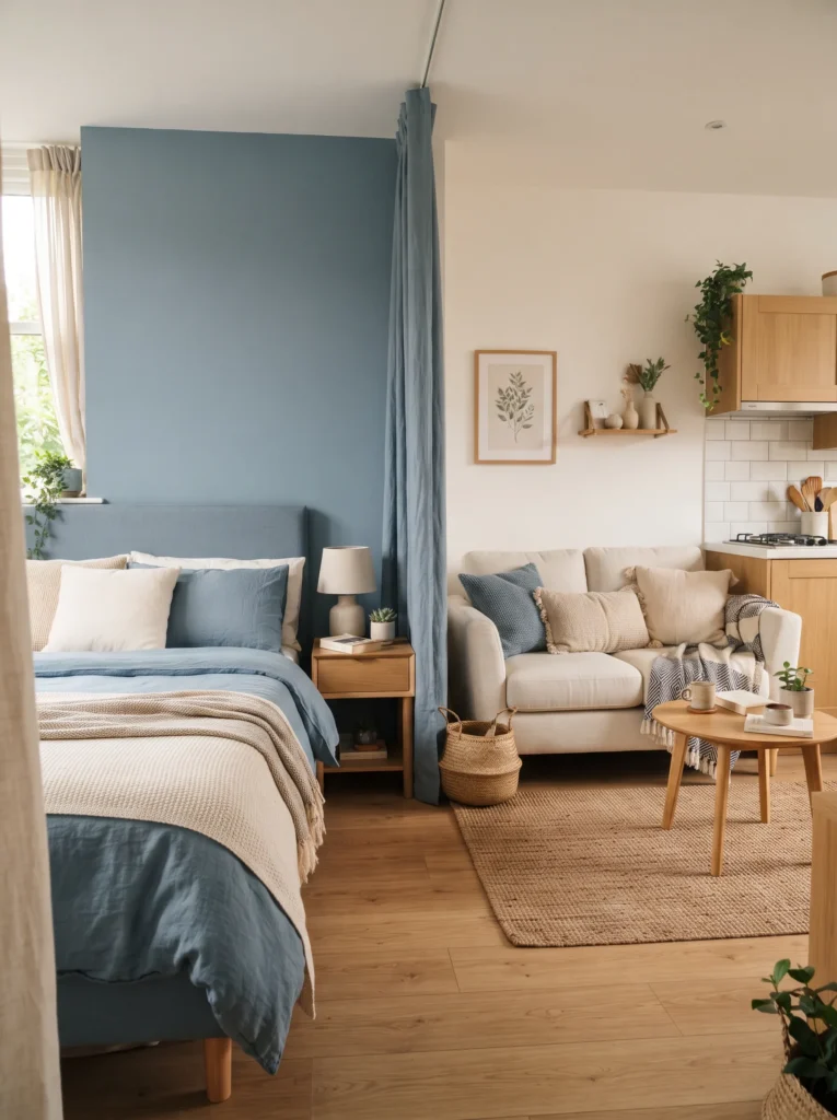 Dusty blue for a calm bedroom corner