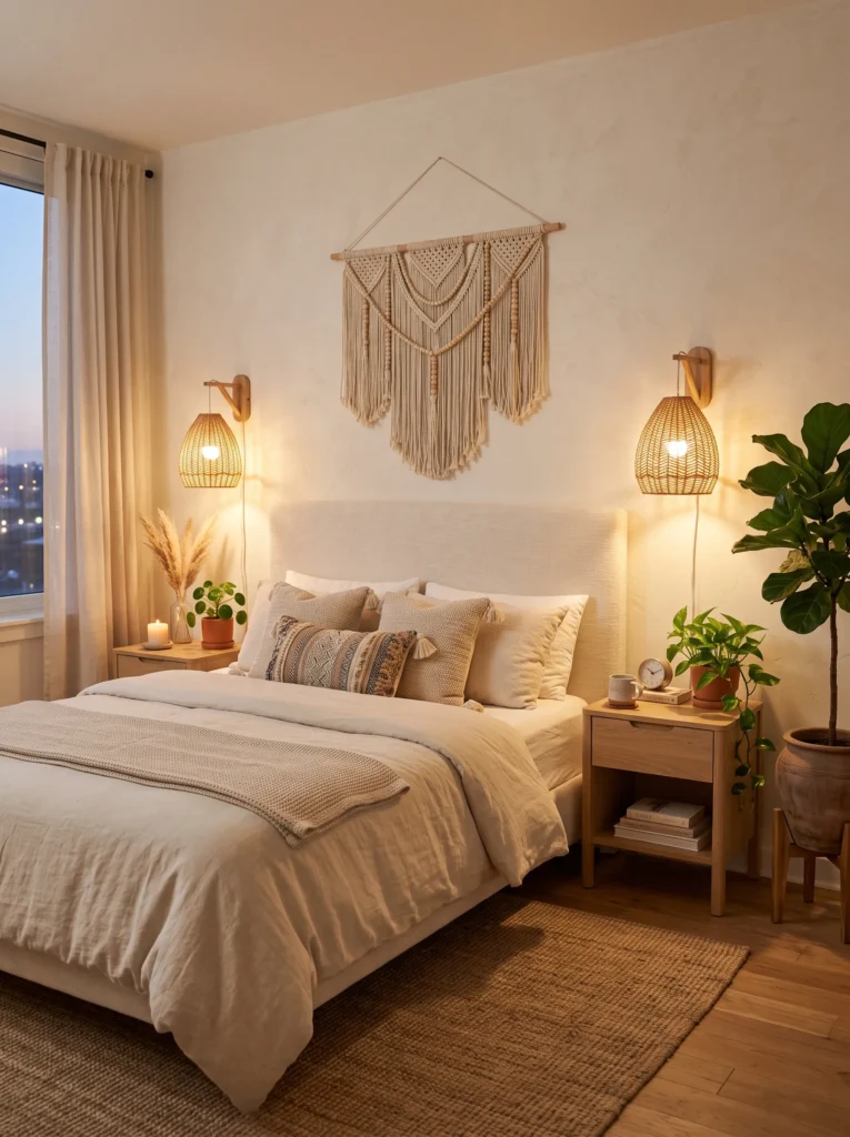 Finish with wicker wall sconces