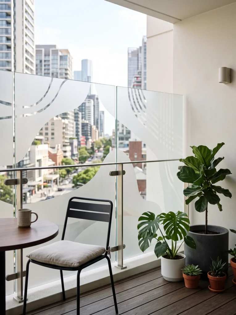 Frosted window film on glass railings