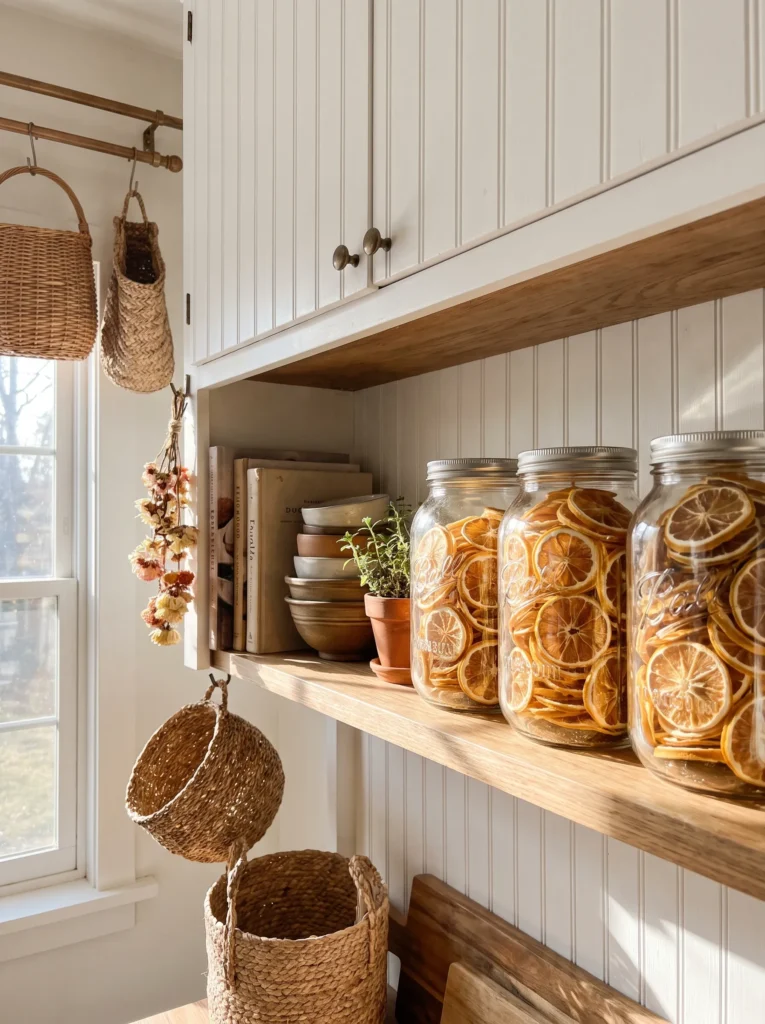 Glass jars with dried lemon slices