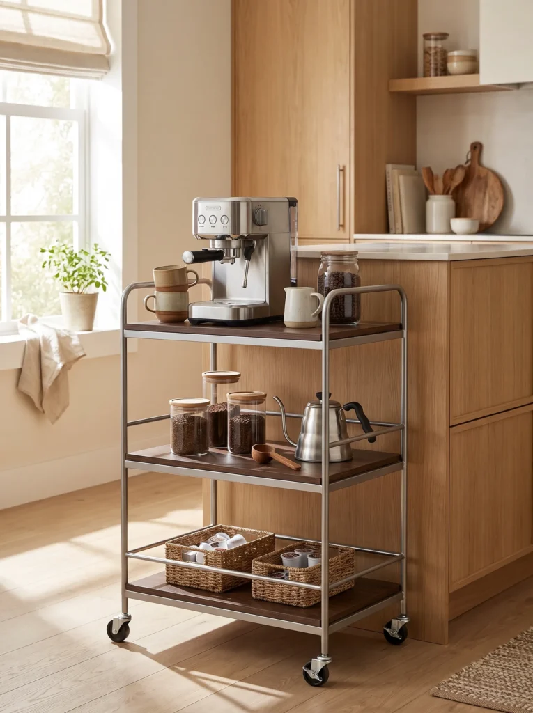 Go with a bar cart coffee station