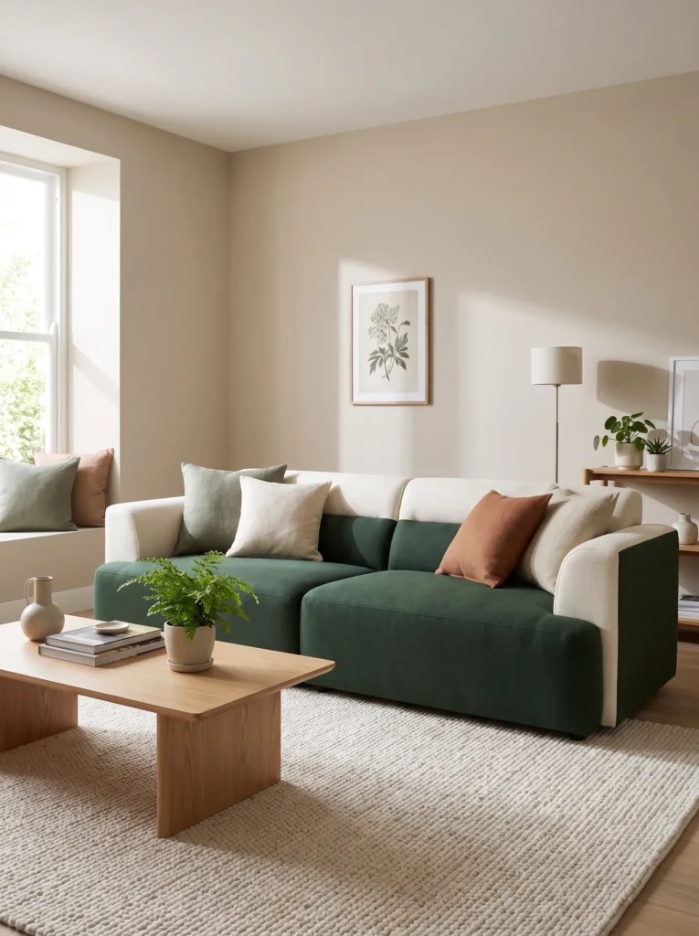 Go for a two tone green and cream sofa