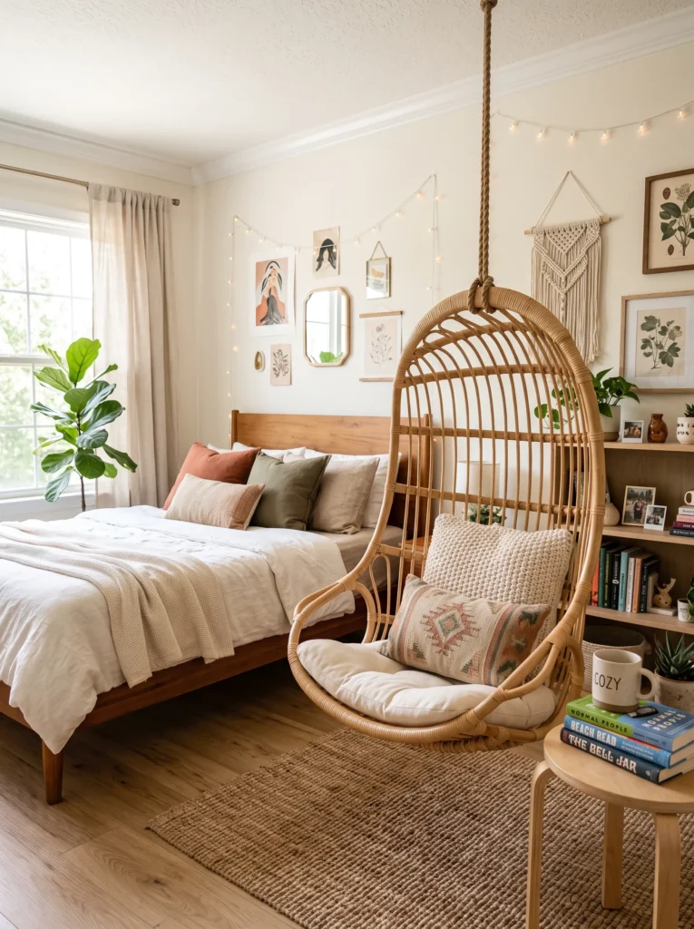 Hang a swing chair in the corner