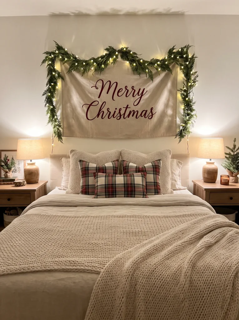 Hang a christmas banner above your bed