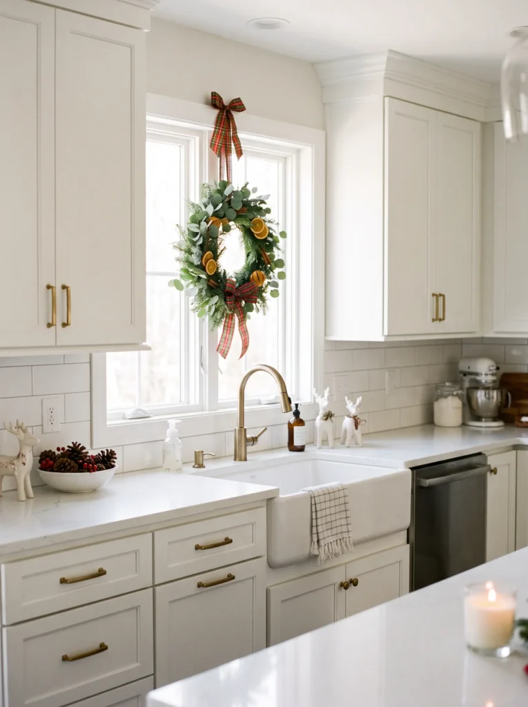 Hang a festive wreath above the sink