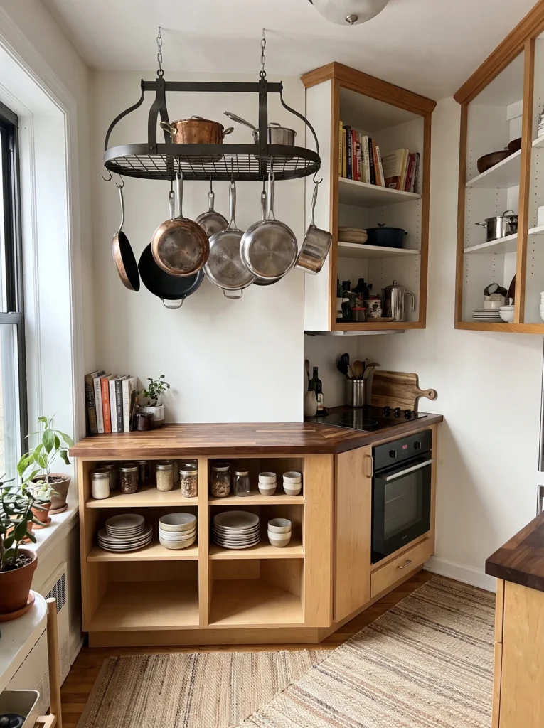 Hang a pot rack to free up cabinet space