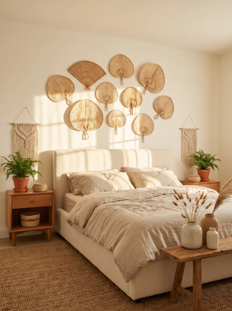 Hang a wicker fan on the wall
