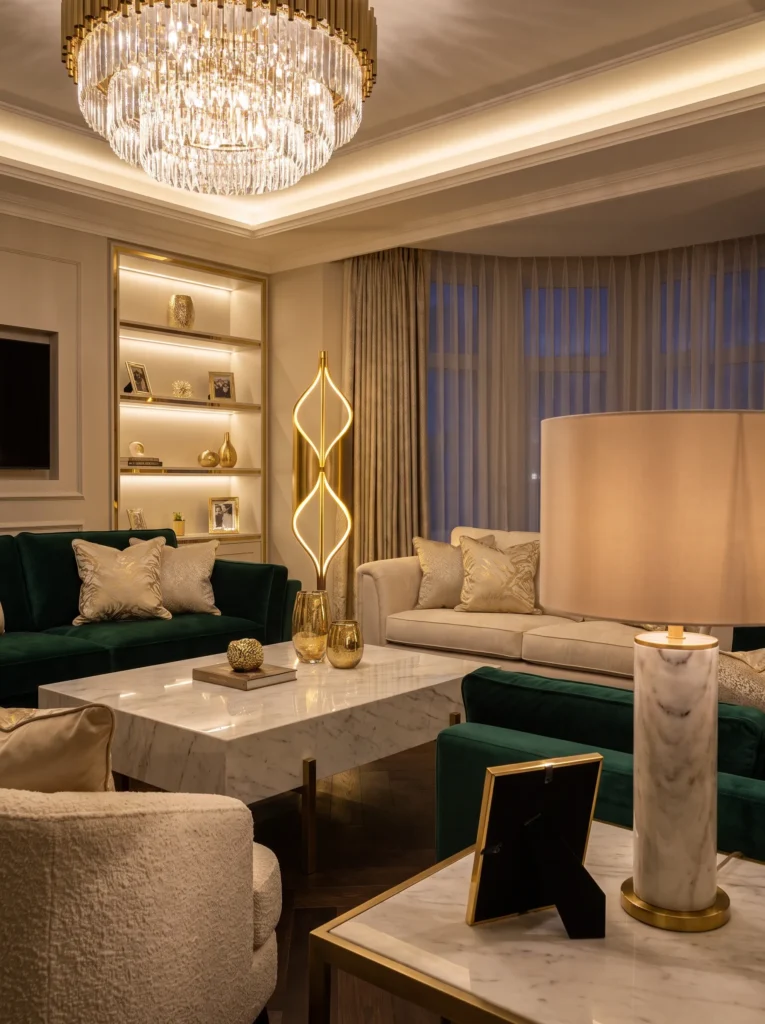 Install statement lighting beyond the chandelier