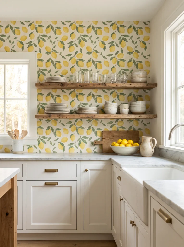 Lemon patterned wallpaper or accent wall