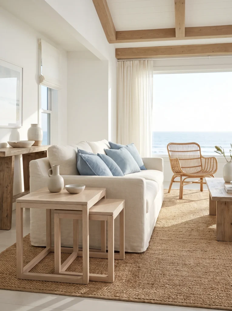 Light colored wood accent tables in a nesting set