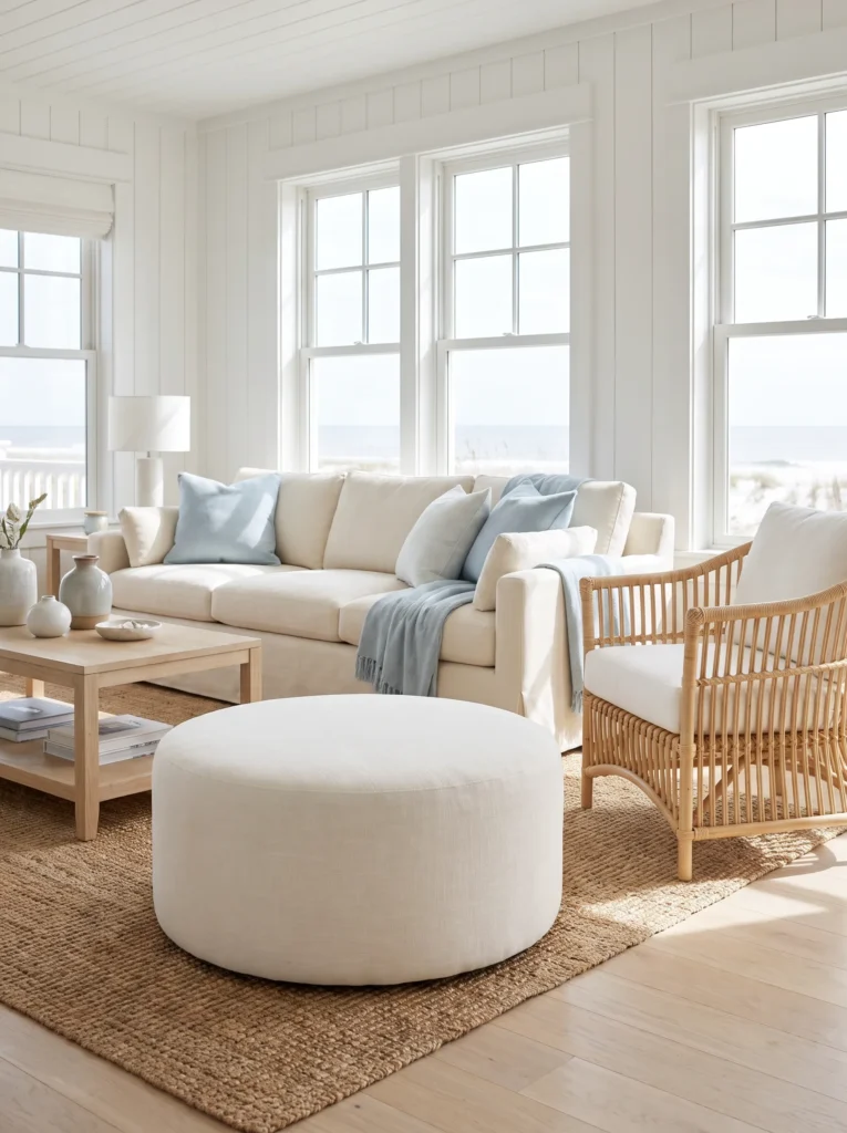Linen upholstered ottomans