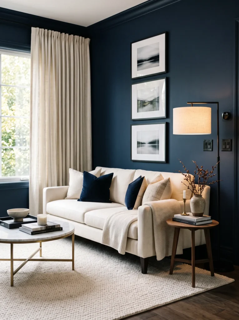 Mix navy blue with black accents for extra moodiness