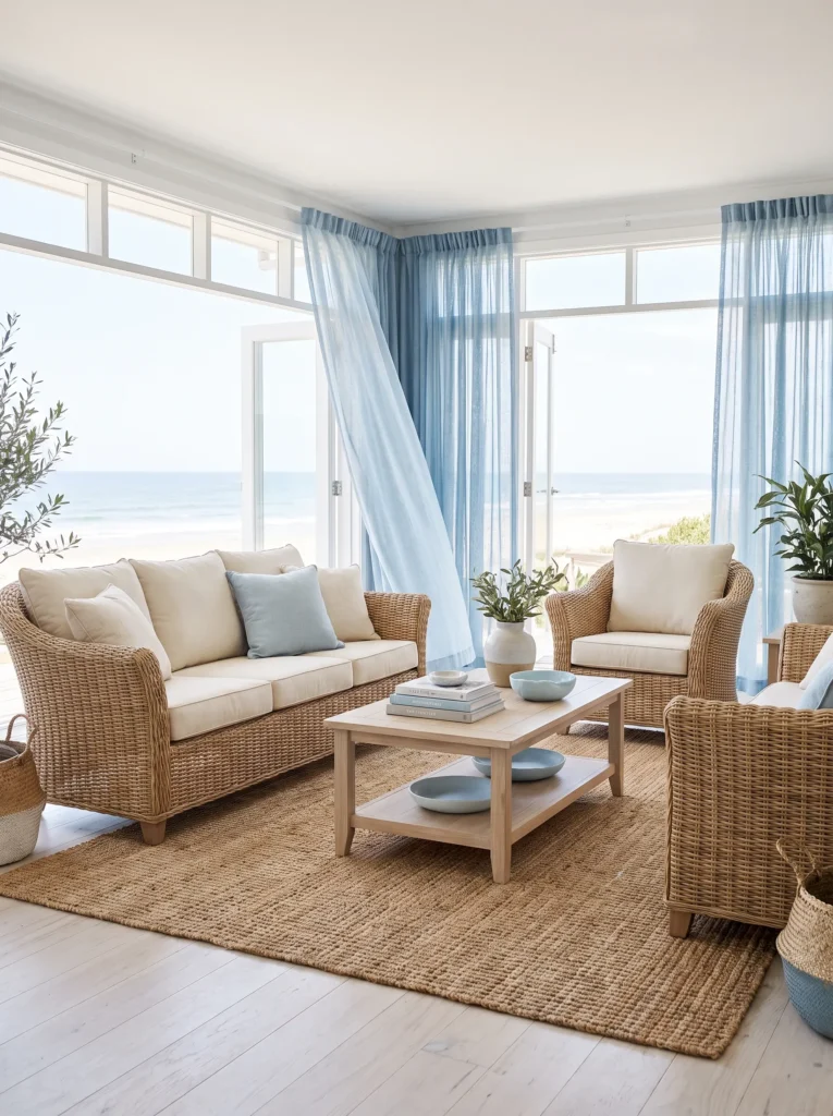 Outdoor inspired wicker furniture brought indoors