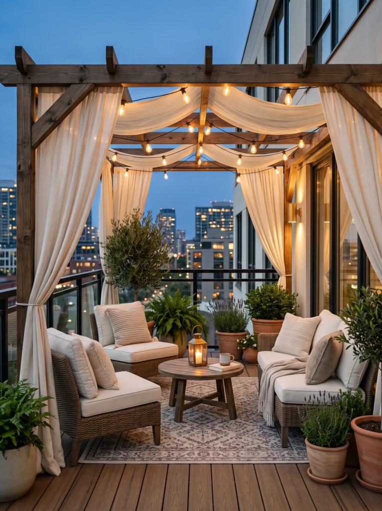 Pergola with fabric drapes
