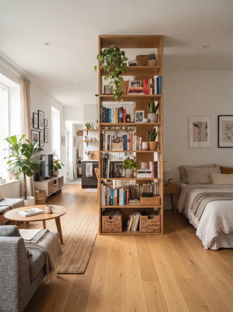 Repurpose a bookshelf as a room divider