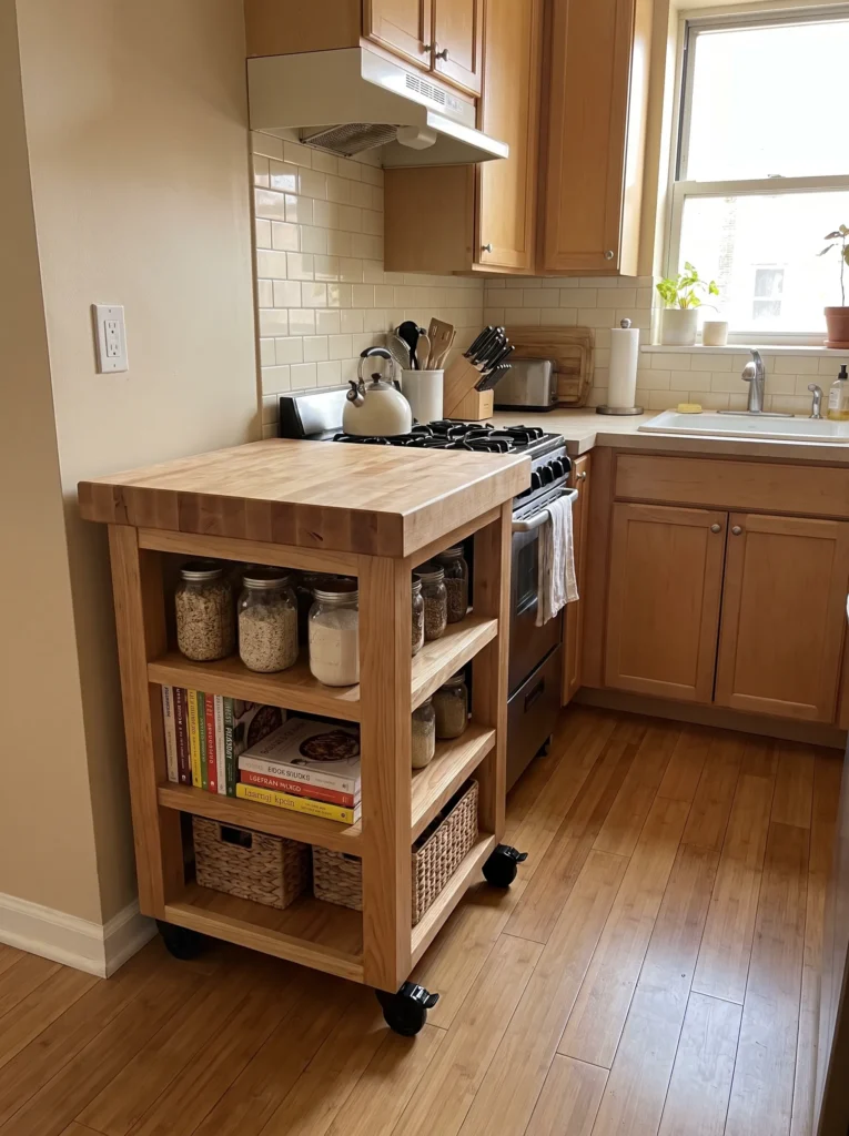 Roll in a kitchen cart on wheels