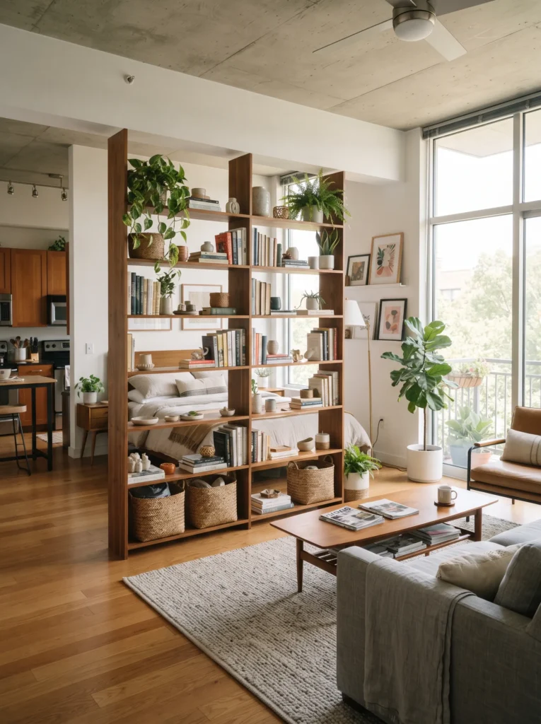 Room dividers with shelving