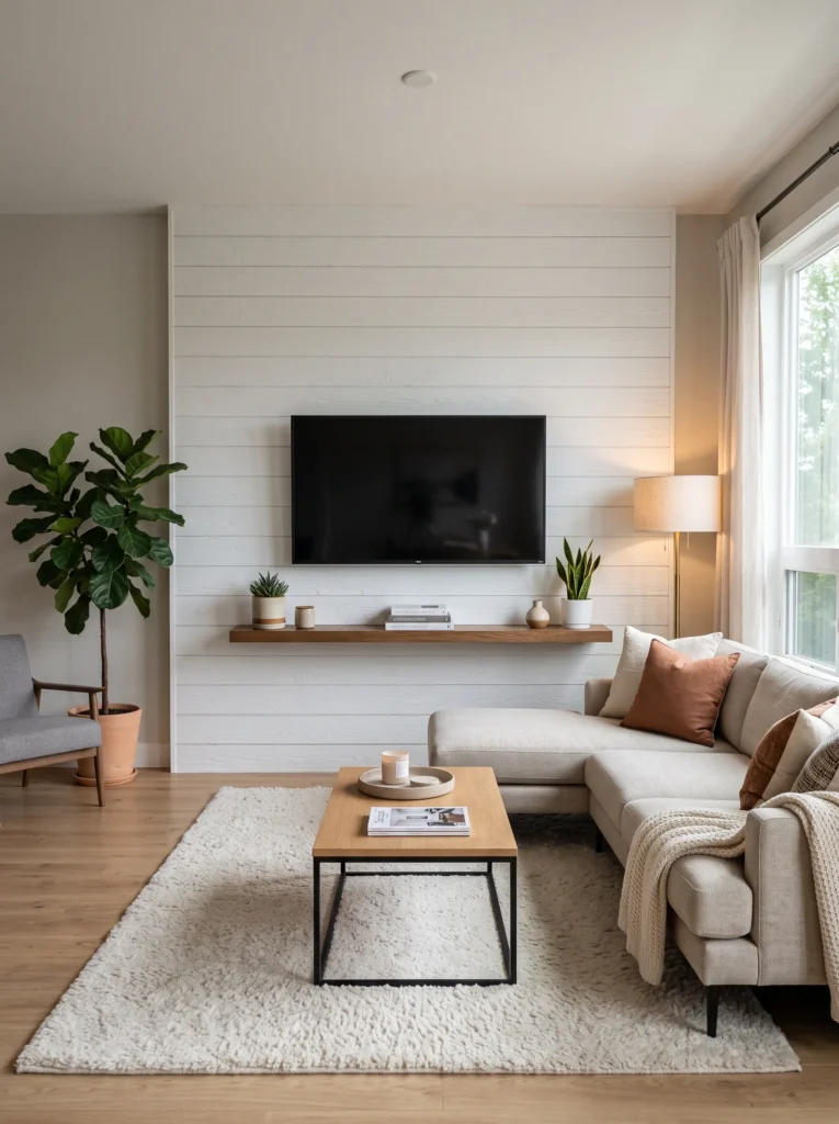 Shiplap behind the tv