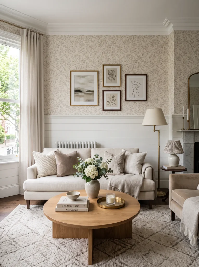 Shiplap mixed with wallpaper