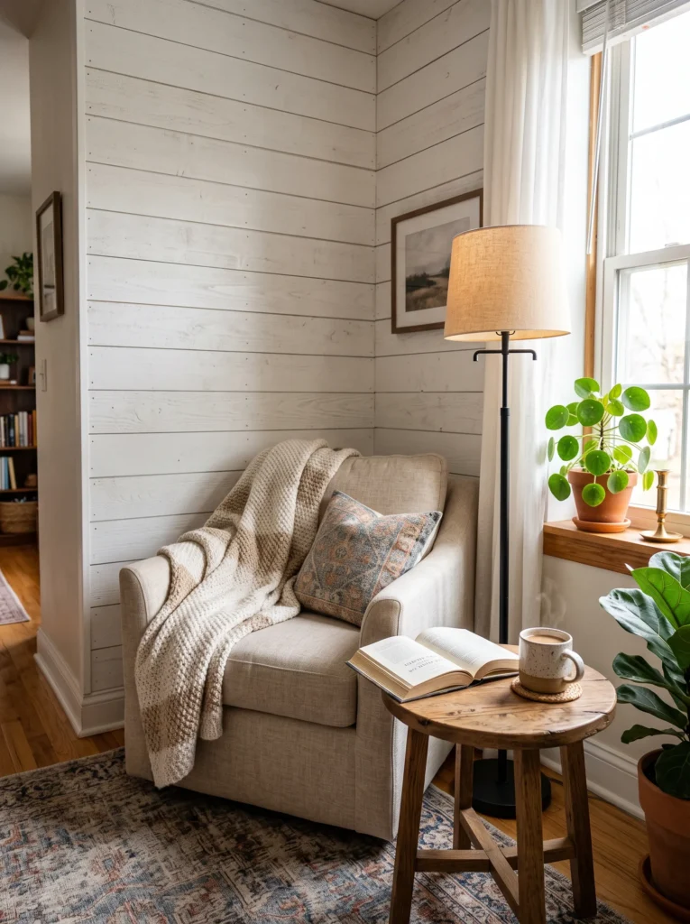 Shiplap in a reading nook or corner