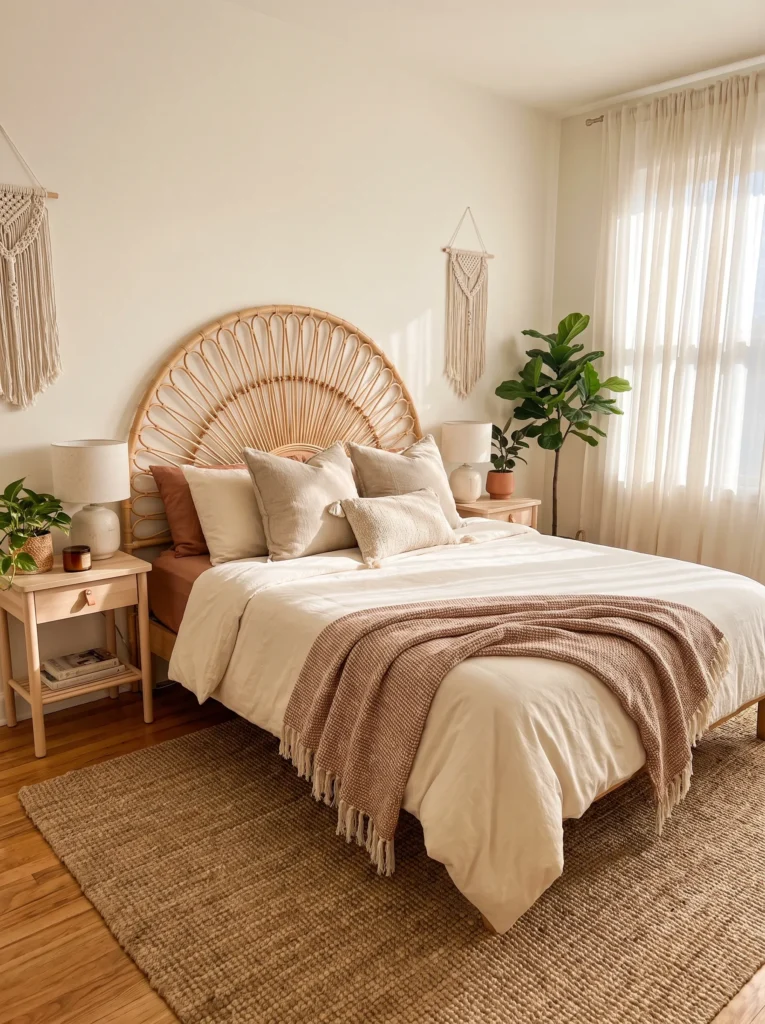 Start with a wicker headboard
