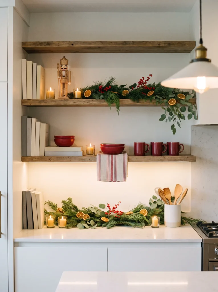 Style your open shelves with seasonal accents