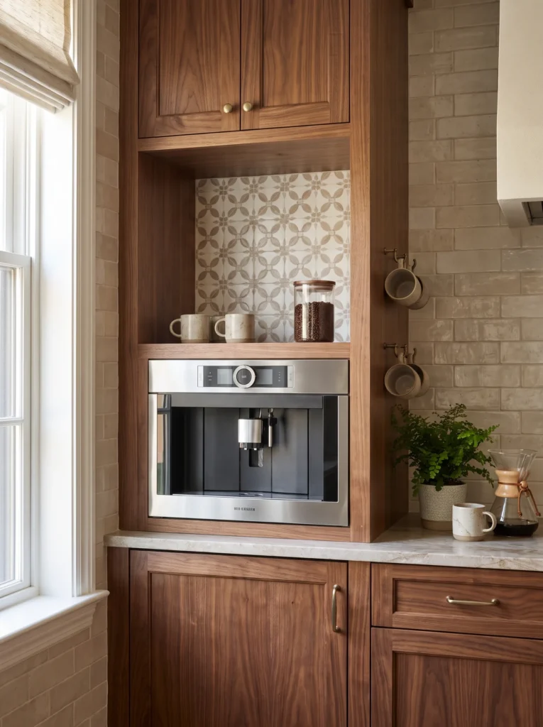 Style a coffee bar with a backsplash accent